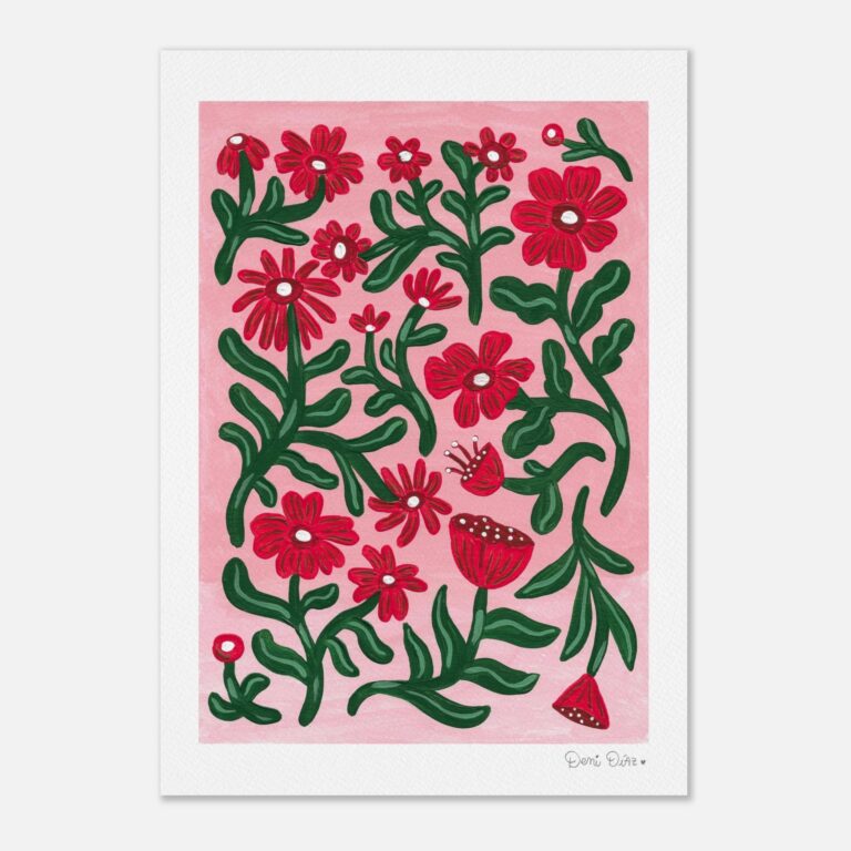 Flowers red green & pink